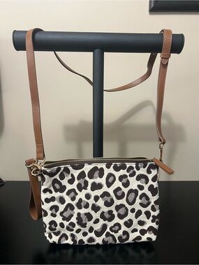 Chico's Leopard Print Crossbody with Tan Leather Strap